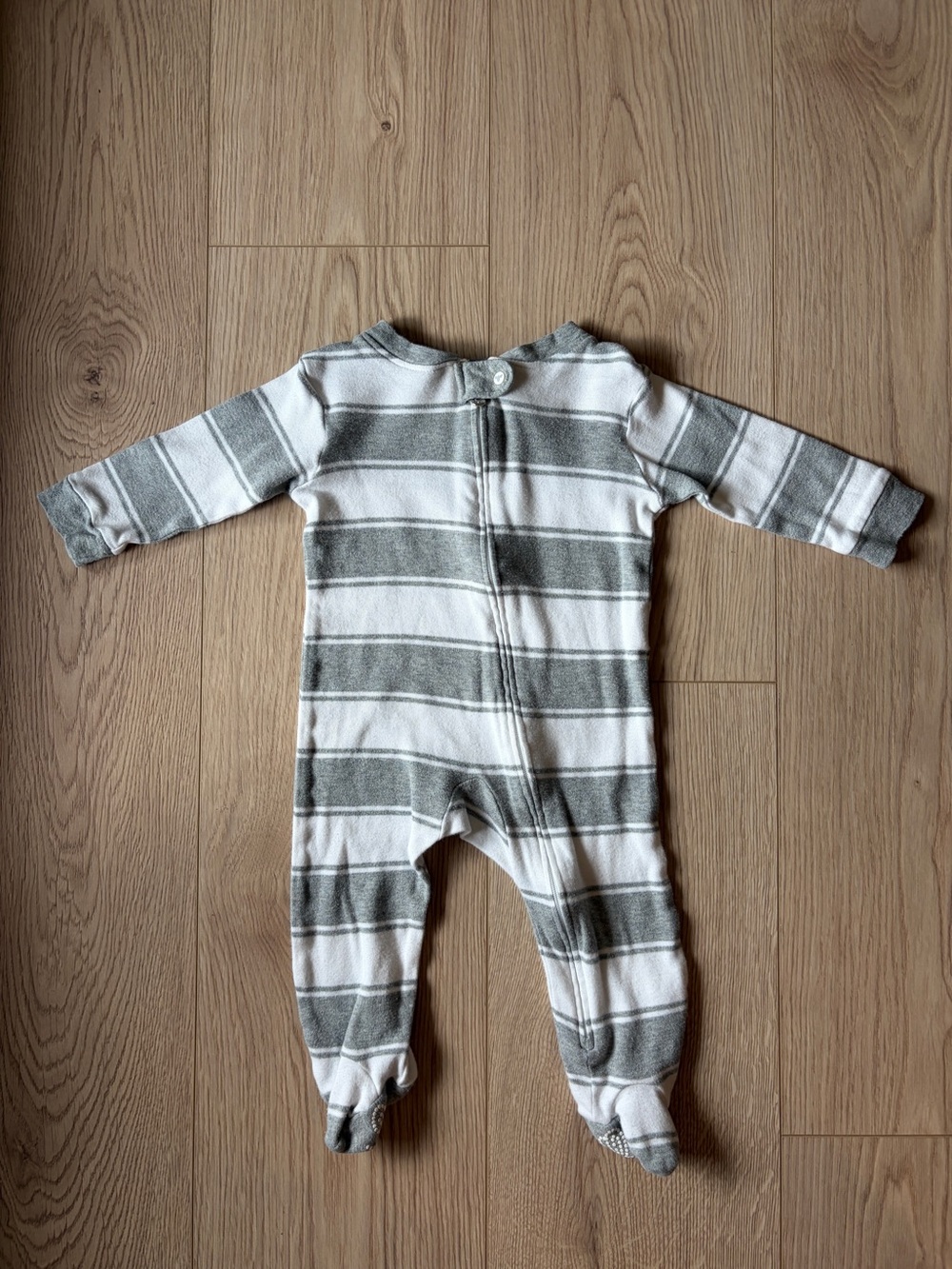 Burt’s Bees Baby Striped Grey & White Baby Footed One-Piece